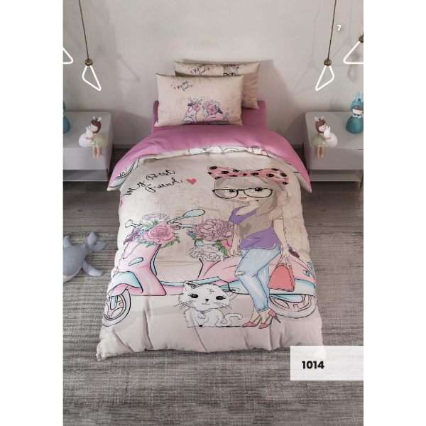 روتختی سه بعدی یک نفره طرح دختر موتور سوارمدل 1014 کارینا 5 تکه سایز 120x200 