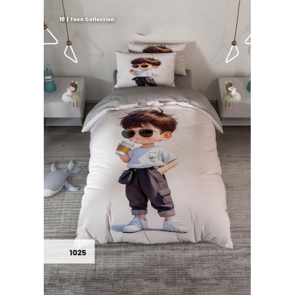 روتختی سه بعدی یک نفره طرح پسر عینکی مدل 1025 کارینا 5 تکه سایز 120x200 