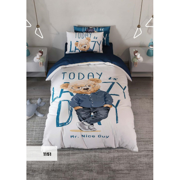 روتختی سه بعدی یک نفره طرح تدی عینکی  مدل 1151 کارینا 5 تکه سایز 120x200 