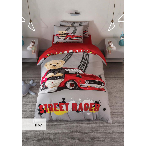 روتختی سه بعدی یک نفره طرح تدی ماشین باز  مدل 1157 کارینا 5 تکه سایز 120x200 