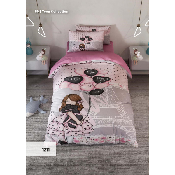 روتختی سه بعدی یک نفره طرح دخترونه مدل 1211 کارینا 5 تکه سایز 120x200 