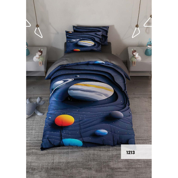 روتختی سه بعدی یک نفره طرح سیارات مدل 1213 کارینا 5 تکه سایز 120x200 