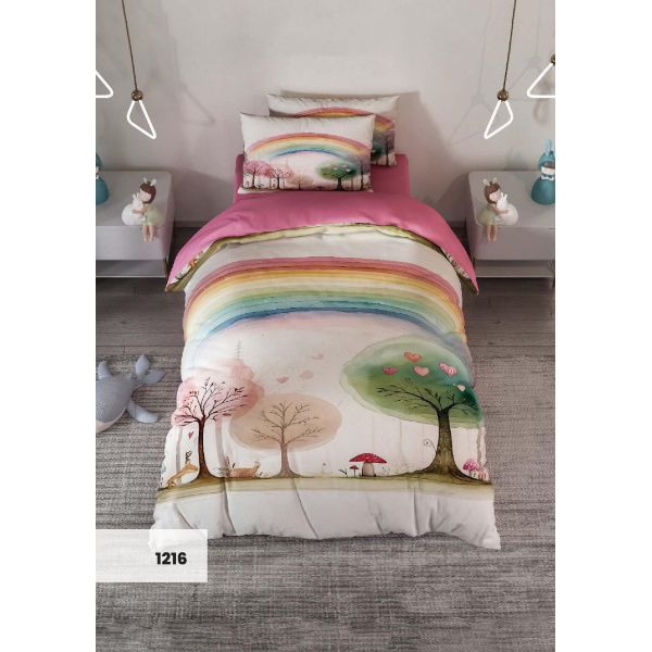 روتختی سه بعدی یک نفره طرح رنکین کمان مدل 1216 کارینا 5 تکه سایز 120x200 