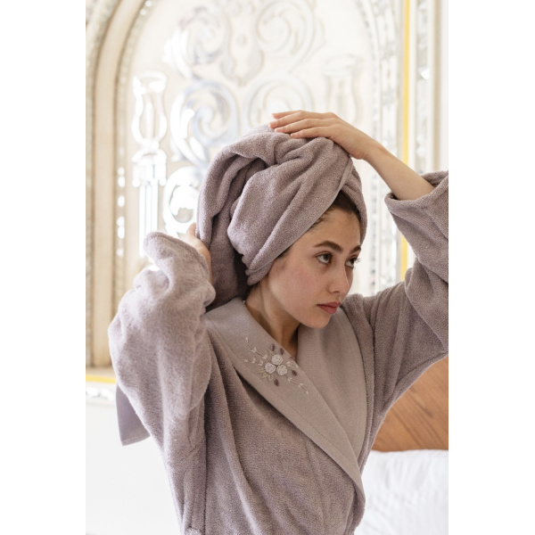 ست حوله عروس و داماد دو قلو 10 تکه narin sap مدل Roco رنگ یاسی و وایولت سایز M-L