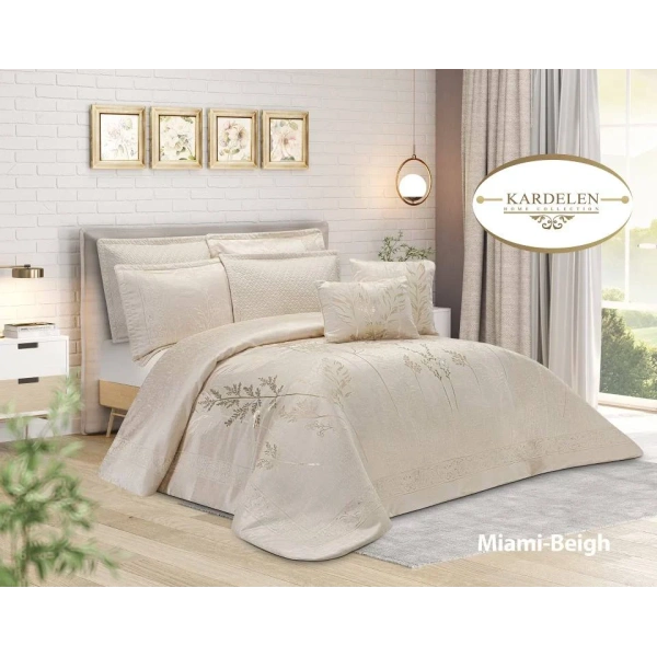 سرویس روتختی عروس لامیسون کاردلن مدل Miami رنگ بژ دو نفره (کینگ) 8 تکه